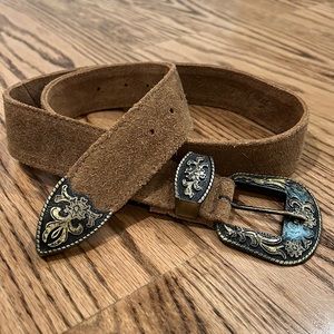 Brown Suede Belt with Ornate Buckle